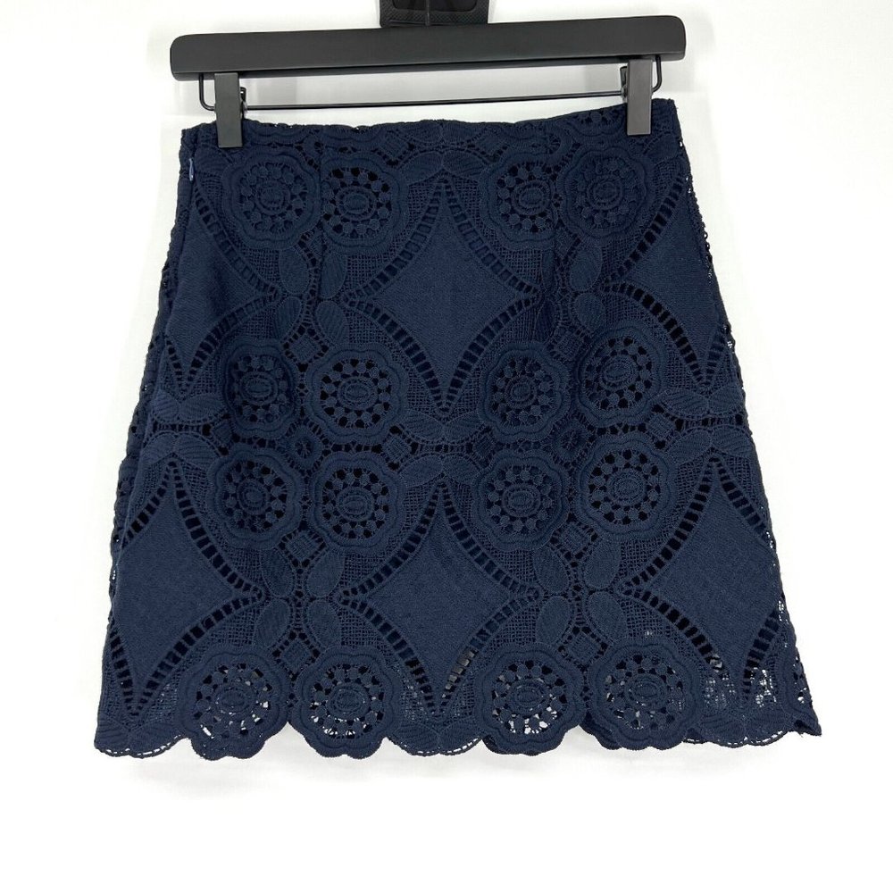 Abercrombie & Fitch Skirt Navy Blue Embroidered Crochet Mini - Picture 7 of 10